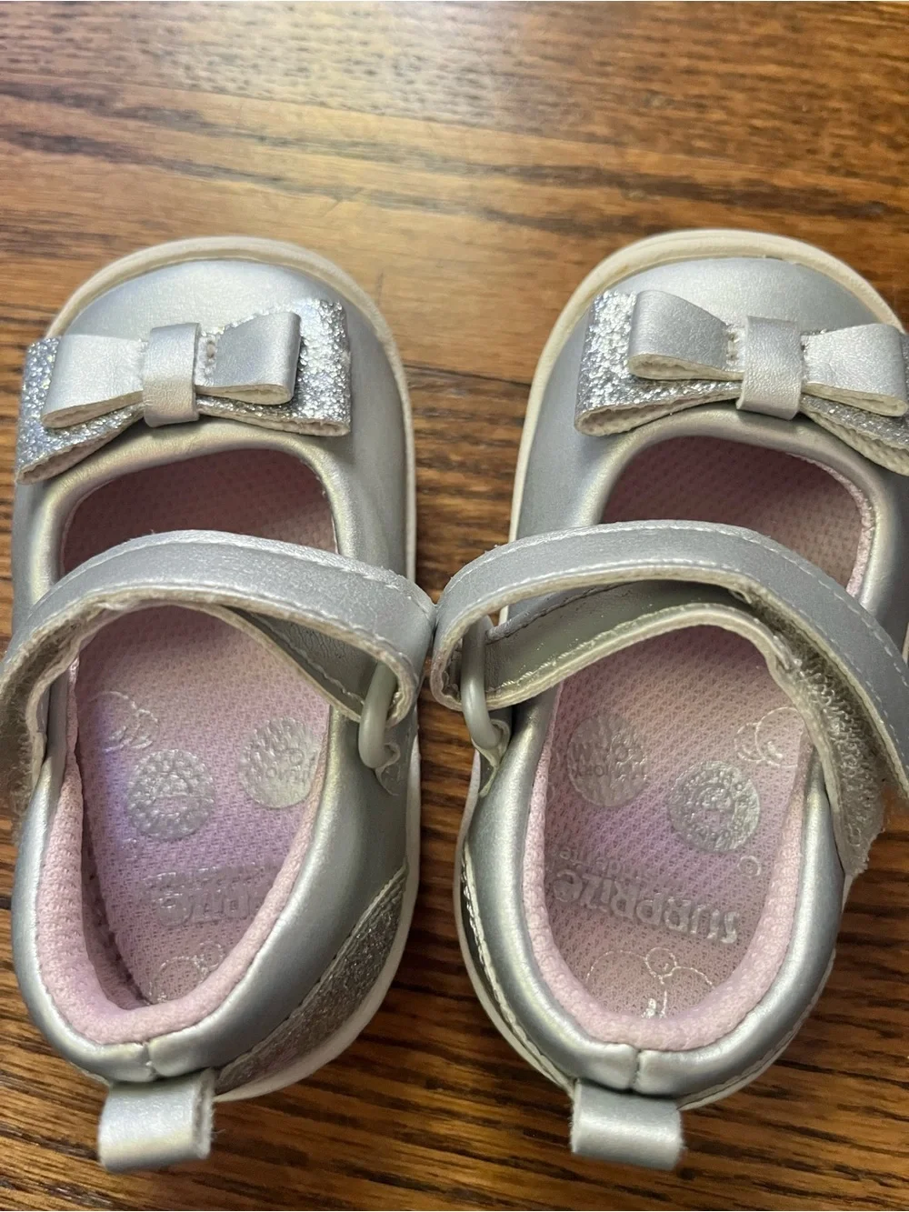 Stride Rite Surprize Toddler Girls Silver Mary Jane Shoes with Glitter Bow